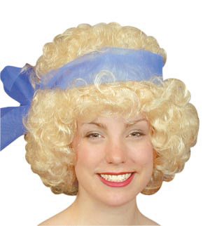 A big blonde curly wig with ribbon detail. A great wig to charleston in.