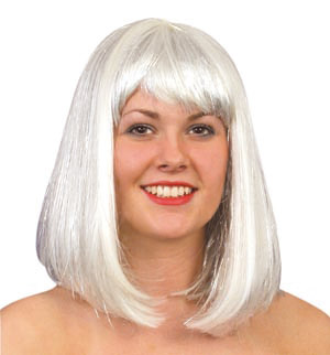 Cheerleader wig, white with silver tinsel