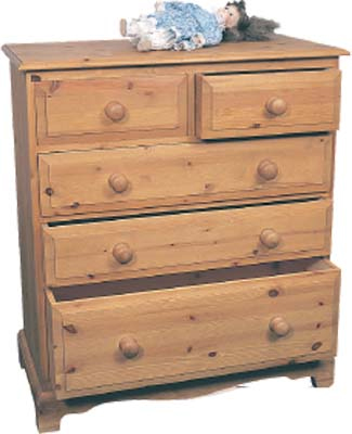A traditional chest of drawers incorporating an extra deep drawer which has proved ideal for bulkier