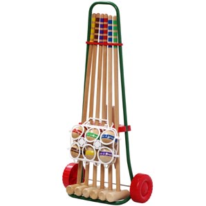 A childrens croquet set with trolley, for up to 6 players