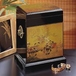 Designed to recall the exquisite lacquer goods that were exported from the Far East during the 17th