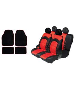 Unbranded Chinese Red and Black Seat Cover and Mat Set