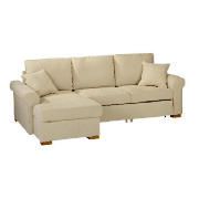 A very practical 3 seater chaise sofa unit . The sofa compartment holds a pull out sofa bed, whilst