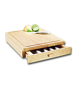 Solid Wood Chopping Board with Knife Drawer.