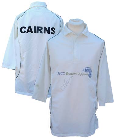 This superb item is the shirt worn by the New Zealand legend Chris Cairns in the MCC tsunami appeal 
