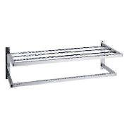 This chrome two tier wall rack features a modern square tube design. There is a single towel rail an