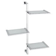 This attractive frosted glass and chrome wall rack has a square tub design. It has toughened glass f