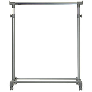 Height adjustable garment rail, ideal for temporary hanging of clothes. With plastic fittings. Flat