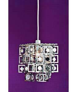 Non-electrical chrome finish pendant with mirror beads.Drop 24cm.Diameter 18cm.Requires 1 x 60 watt 