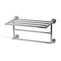 Versatile towel rail and shelf combination with integral 4-point wall mount for rigidity