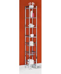 Chrome storage unit with 4 frosted glass shelves and 3 wire baskets.Size (W)22, (D)30,