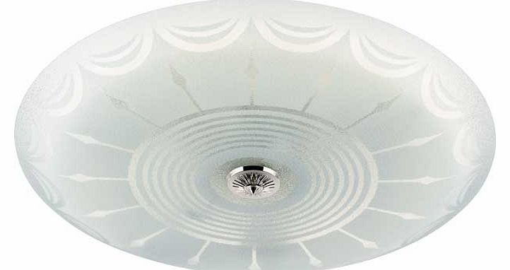 This circular ceiling light has a contemporary design made from glass with a unique. decorative design. Diameter 45cm. IP rating 20. Bulbs required 1 x 60W fluorescent tube (included). EAN: 9281899.