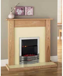 A complete real ash veneer electric fire suite, supplied with a matching hearth tray, cream back pan
