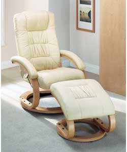 Claudia Leather Chair and Footstool - Ivory