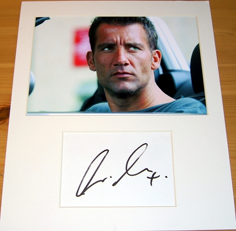 The signature of actor Clive Owen - professionally mounted alongside a quality photograph to a