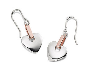 Unbranded Clogau-9ct-Rose-Gold-And-Silver-Cariad-Heart-Hookwire-Earrings--20mm-074409