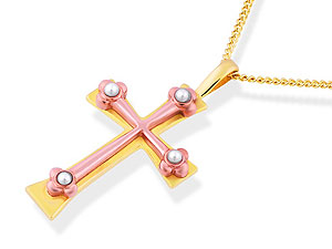 Unbranded Clogau-9ct-Two-Colour-Gold-Pearl-Cross-And-Chain--Exclusive-184872