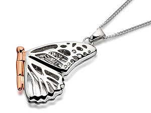 Unbranded Clogau-Silver-And-9ct-Rose-Gold-Butterfly-Wing-Hinged-Locket-And-Chain-184848