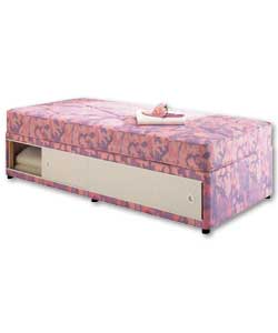 Fully upholstered platform-top base. Medium firm quilted mattress. Size (W)90 x (L)190cm