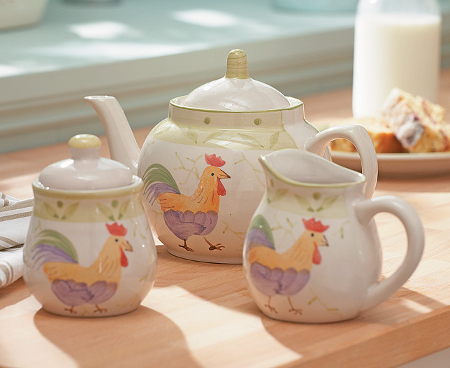 Unbranded Cockerel Teapot Sugar Bowl and Creamer Set