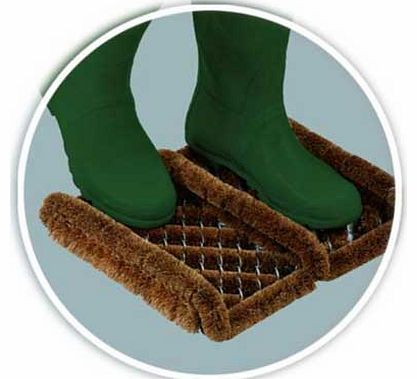 A coir mat on a galvanised steel frame. excellent scraper action. suitable for indoor and outdoors in a sheltered location 50% coir. 50% steel. Do not wash. Size L35. W30cm. (Barcode EAN=5012679059208)