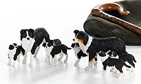 Collie Btich With 3 Pups - Black & White Ornament