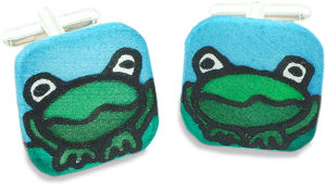 Unbranded Comic Frog Handpainted Silk Cufflinks
