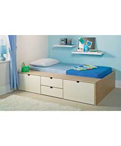 Maple and ivory effect solid platform top cabin bed with 4 storage drawers.Size of drawers (W)65,