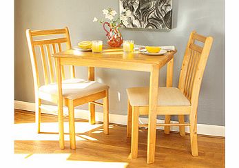 Ideal for the kitchen or for creating a small dining area in your living room, this duo set takes up little more than four square feet. The chairs are full size with comfortable high backs, but they tuck right under the table when not being used. The