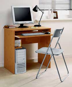 Desk:Pine effect desk with 1 shelf and keyboard shelf on metal runners.Storage for up to 30CDs or