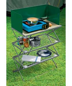 Gelert steel collapsible 3 tier kitchen stand complete with windshield.Easily assembled and dismantl