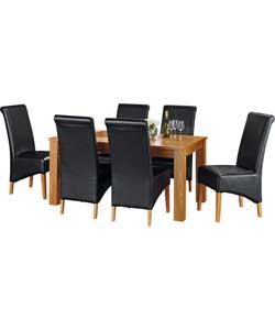 Unbranded Constable Oak Extendable Table and 6 Black Chairs