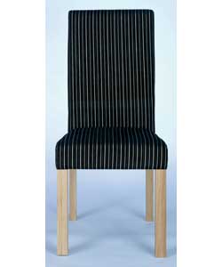 Solid oak wooden frame chair.Upholstered with stripped black fabric.Requires assembly.Size: Width 46