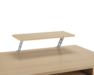 Useful desk top shelf for CDs, books, pen trays etc. Easily clamped to the edge of the table. Smart