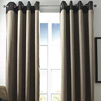 Cord Unlined Leather Look Top Curtains Beige 117 x 183cm