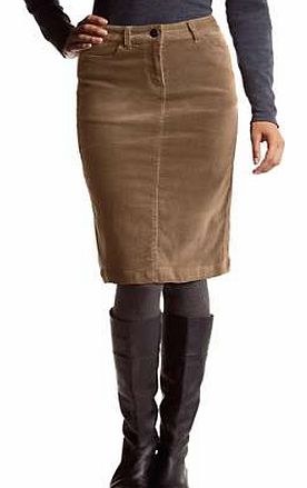 Narrow, knee-length skirt with button and zip fastening at the front, belt loops and two side pockets. Made from a velvety, fine corduroy, stretch fabric. Skirt Features: Rear vent Washable 96% Cotton, 4% Elastane Petite length approx. 56 cm (22 ins
