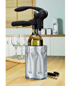 Soft Touch Corkscrew opens a bottle in 3 seconds. Gift box set including a foil cutter and spare