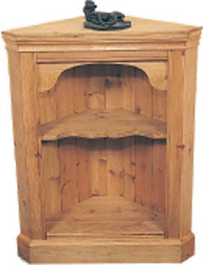 Country pine open corner cupboard with one internal fluted shelf