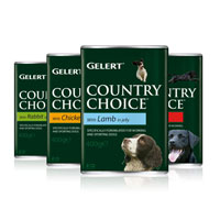 3 beef, 3 chicken, 3 rabbit, 3 lamb Gelerts Country Choice Dog food. easy open cans nothing artifici