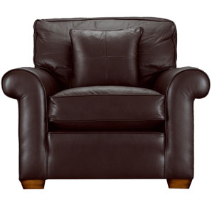 Smart and generously proportioned chair upholstered in panelled smooth aniline brown leather, with