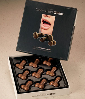 These Cream Filled Willies are naughty little treats. Milk chocolate willies filled with a creamy ri