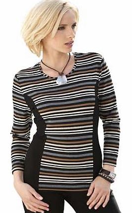 Everyday top in a stylish striped design with a rounded neckline and side black panels for a flattering effect. Creation L Top Features: Washable 95% Viscose, 5% Elastane Length approx. 66 cm (26 ins) (Size 16)