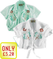 This embroidered cropped shirt puts the sexy into summer ... we love it and hope you will too. Great