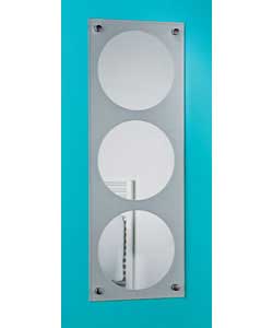 Tall mirror with contemporary frosting.Concealed screw fixings, with brushed metal screw caps