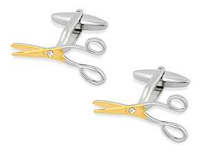 `Good cufflinks have just a touch of wit about them, and these are .....sharp. Miniature scissor, sw