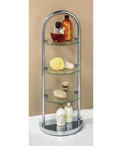Steel chromed tube with 3 clear glass shelves.Complete with fixtures and fittings.Packed flat for