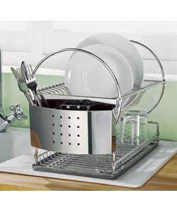 Chrome metal wire rack  with Stainless steel Cutlery Holder and tray.Size: (H)47, (W)23, (D)34cm.Hol
