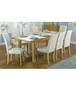 Unbranded Cussina Oak Veneer Table and 10 Cream Leather Chairs