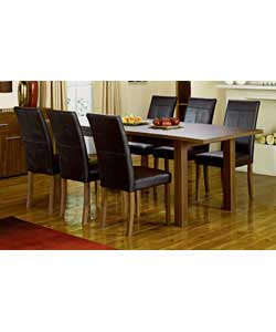 Unbranded Cussina Walnut Table and 10 Brown Leather Chairs