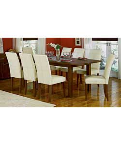 Size of table (L)173 extending to 218, (W)90, (H)74cm.Size of chair (W)43, (D)60, (H)96cm. Butterfly
